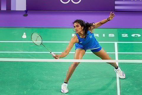 India's PV Sindhu during women's singles badminton match